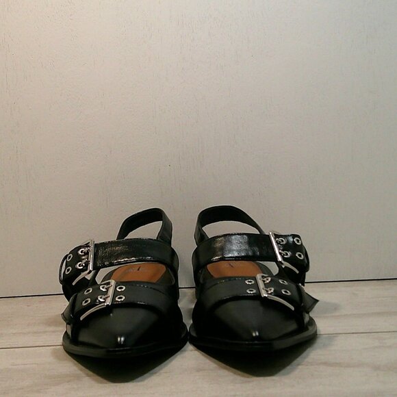 Womans Double Buckle Slingback Grunge Style Black Flats Size 8.5 - Picture 4 of 9